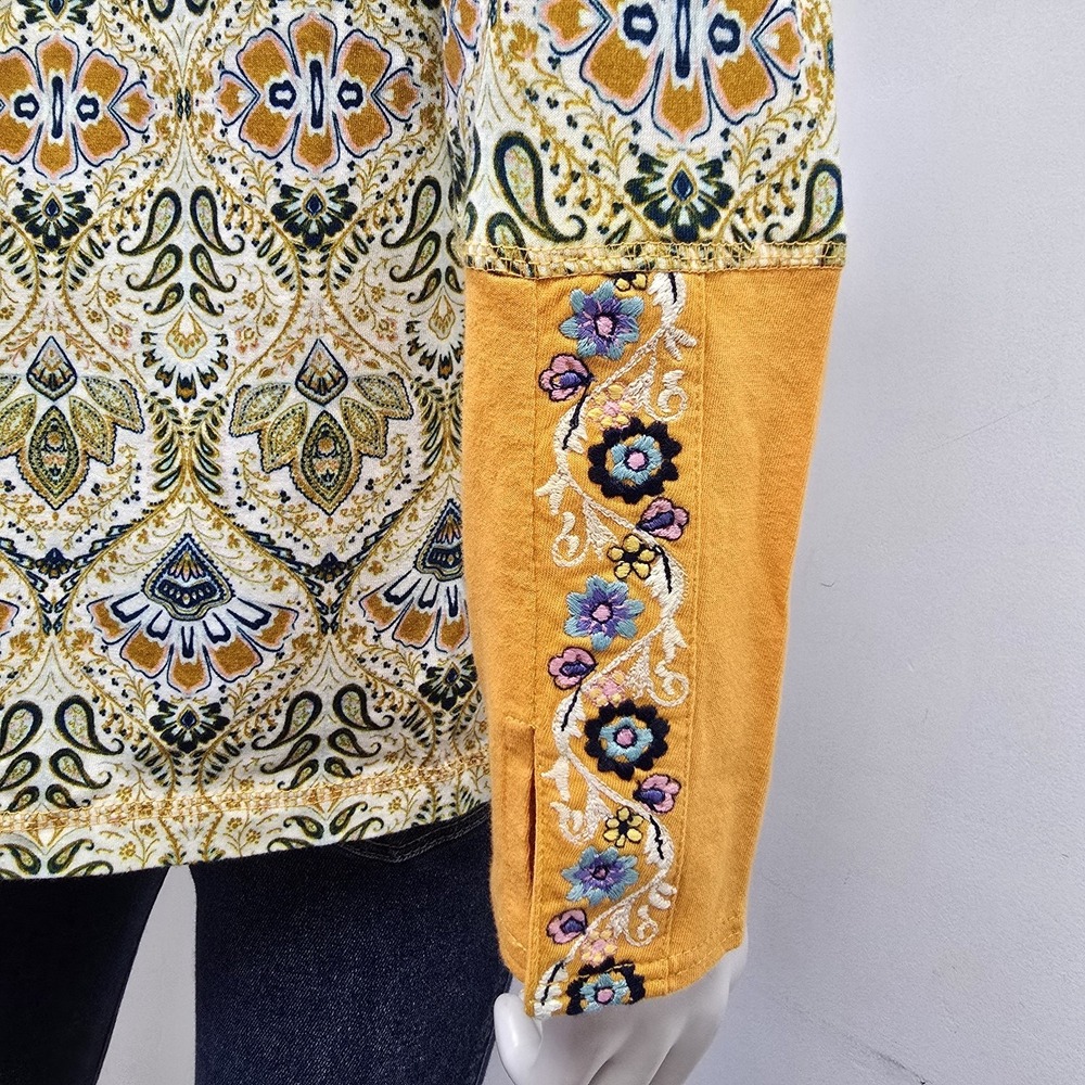 Avani Del Amour Shirt Embroidered Boho Top Long Slv Paisley Floral Size S NWT - Picture 4 of 8